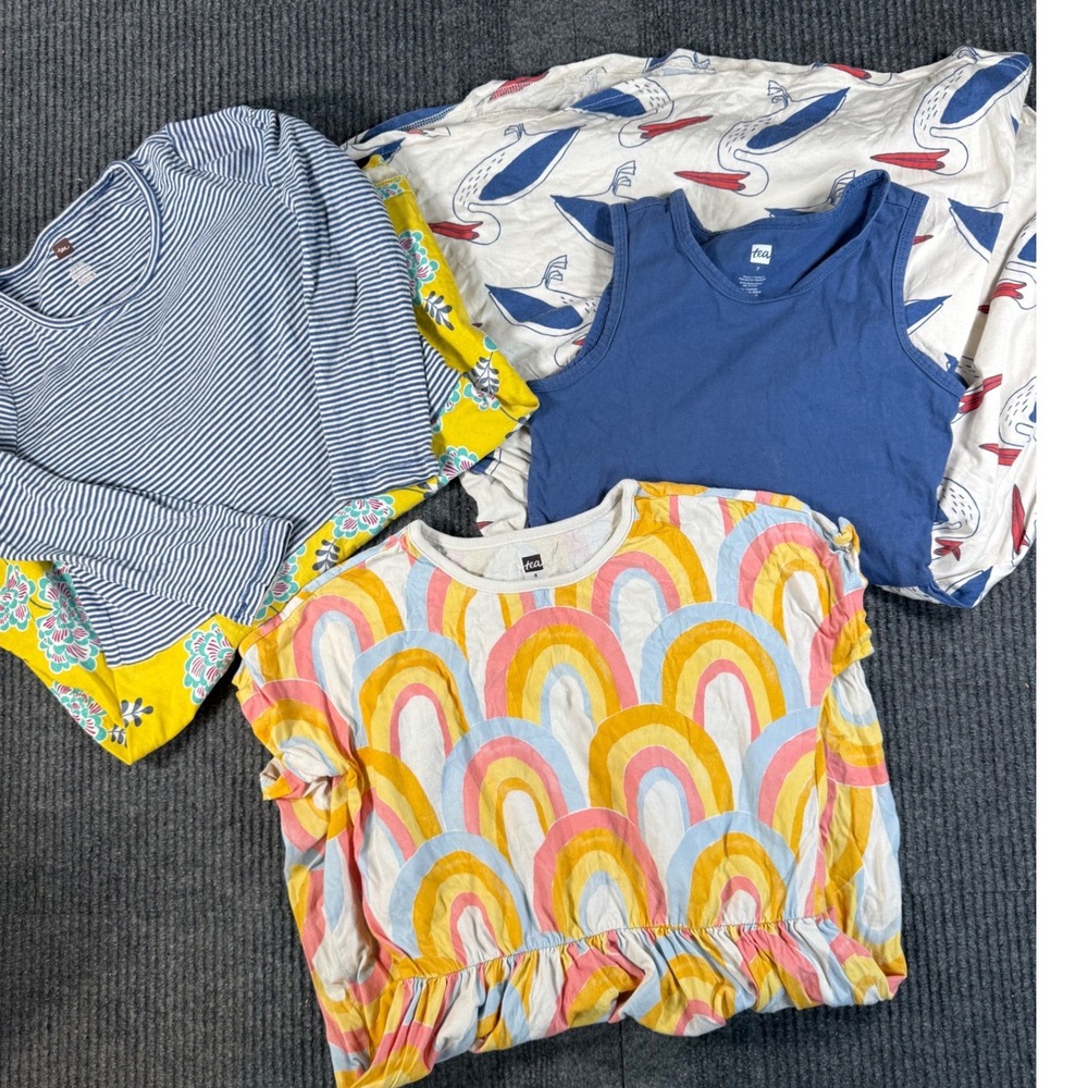 Tea Collection Girls Dress Lot of 3 Pelican Rainbow Floral Size 7 8 Cotton